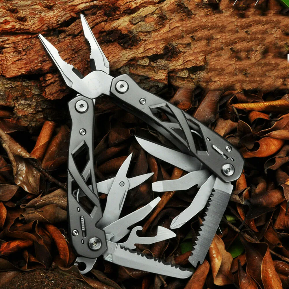 14 in 1 Portable Multitool with Spring-Action Pliers Scissors Knife EDC Keychain