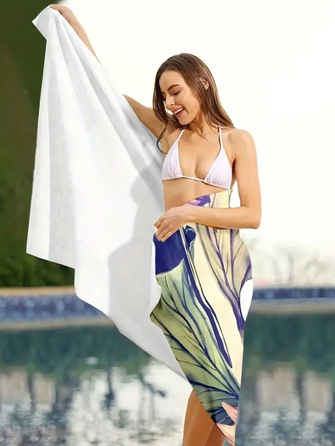 1pc "Candice" Letter & Flower Print Beach Towel, Portable Microfiber Summer Super Absorbent Towel, Soft Yoga Mat, 59x29"