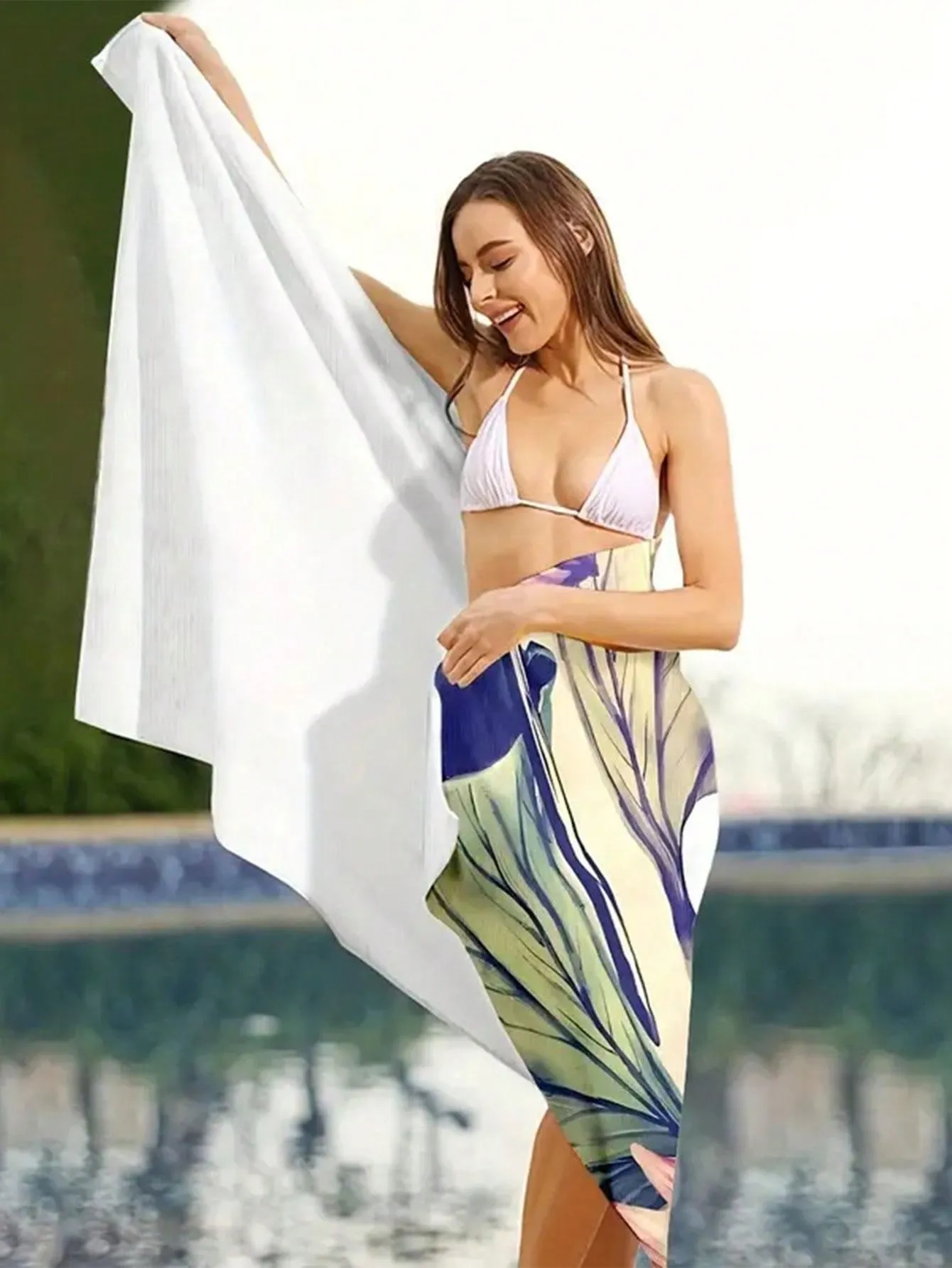 1pc "Candice" Letter & Flower Print Beach Towel, Portable Microfiber Summer Super Absorbent Towel, Soft Yoga Mat, 59x29"
