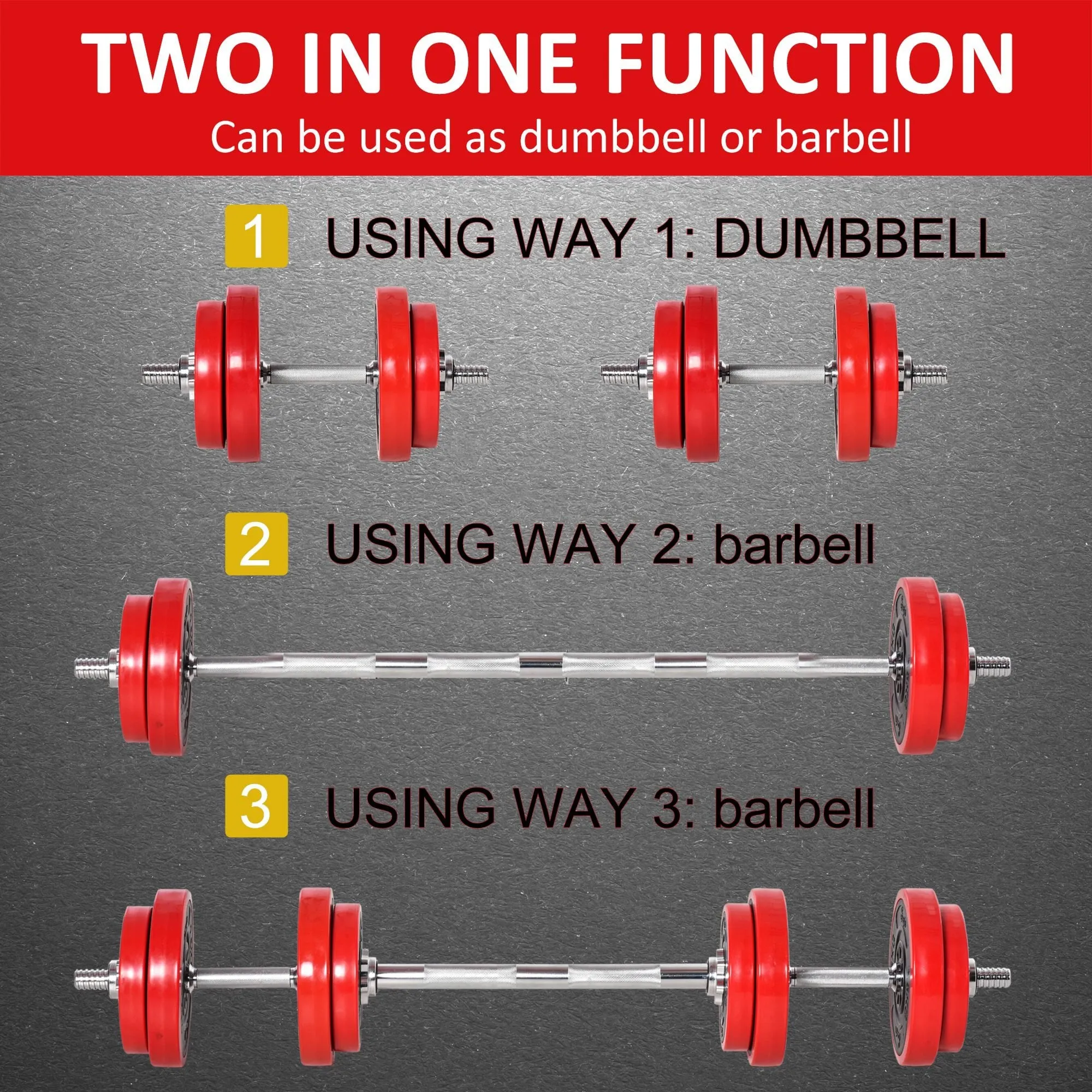 20KGS Two-In-One Dumbbell & Barbell Adjustable Set Strength Muscle Exercise Fitness Plate Bar Clamp Rod Home Gym Sports Area Ergonomic in