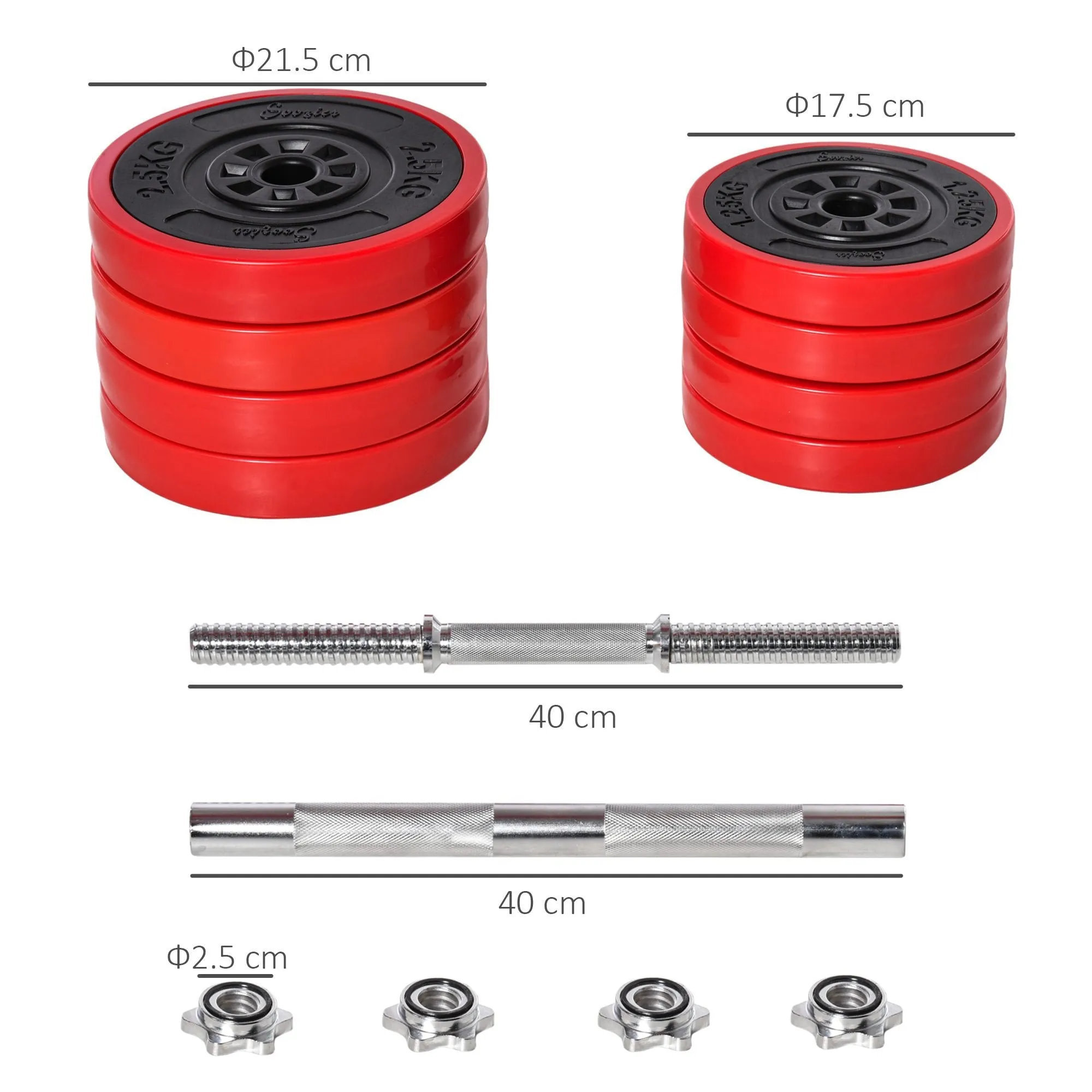 20KGS Two-In-One Dumbbell & Barbell Adjustable Set Strength Muscle Exercise Fitness Plate Bar Clamp Rod Home Gym Sports Area Ergonomic in