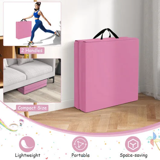 6 x 2 FT Tri-Fold Gym Mat with Handles and Removable Zippered Cover-Pink