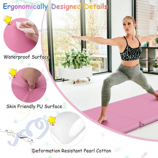 6 x 2 FT Tri-Fold Gym Mat with Handles and Removable Zippered Cover-Pink