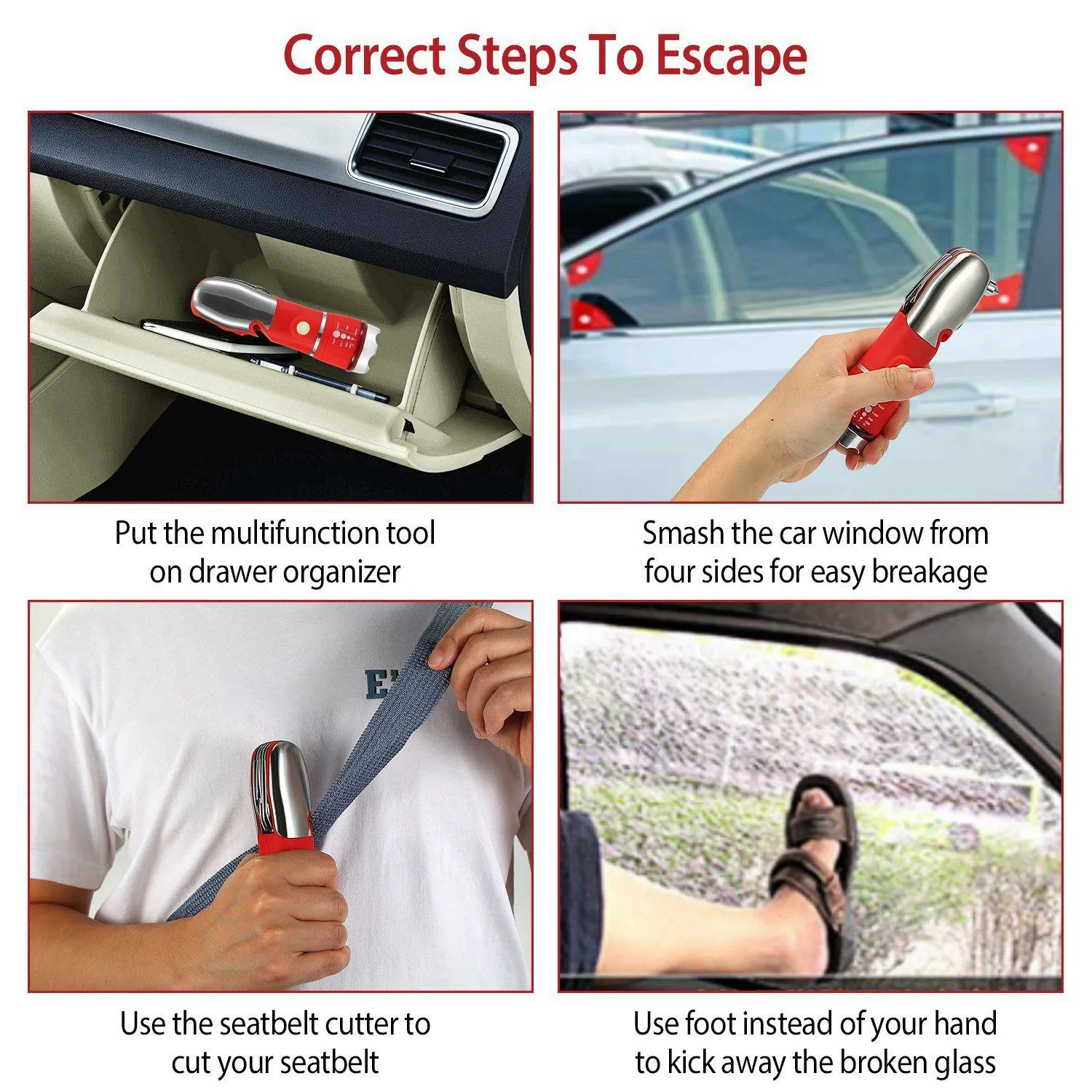 8-in-1 Multi-Tool Hammer Zoomable Emergency Flashlight