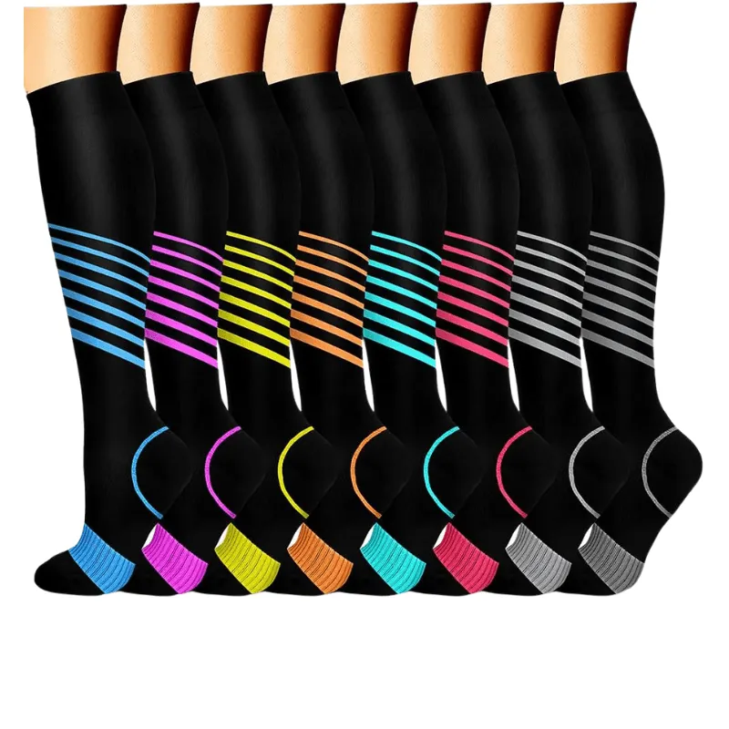 8-Pack Printed Pattern Compression Socks - Comfortable and Supportive