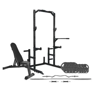 Adjustable Half Rack & 90kg Weight Set with Bench, Cortex