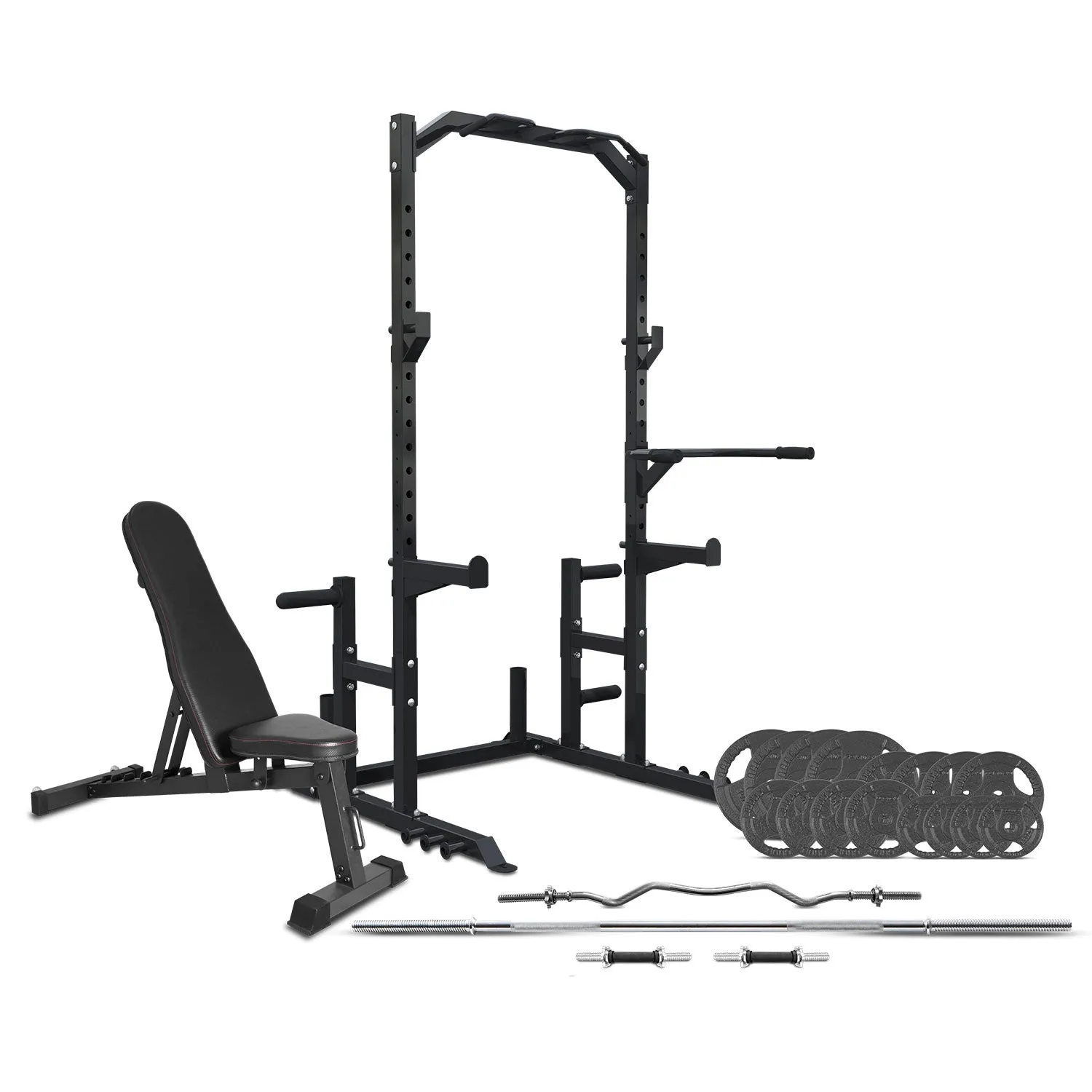 Adjustable Half Rack & 90kg Weight Set with Bench, Cortex