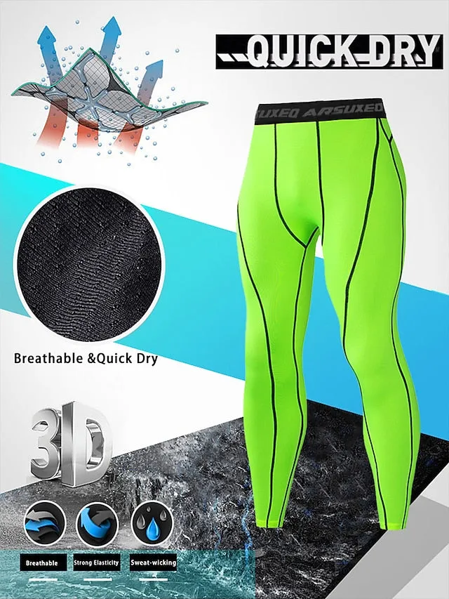 Arsuxeo Men's Compression Pants Running Tights Leggings Base Layer Athletic Athleisure Spandex Breathable Moisture Wicking Soft Fitness Gym Workout Running Sportswear Activewear Solid Colored Black