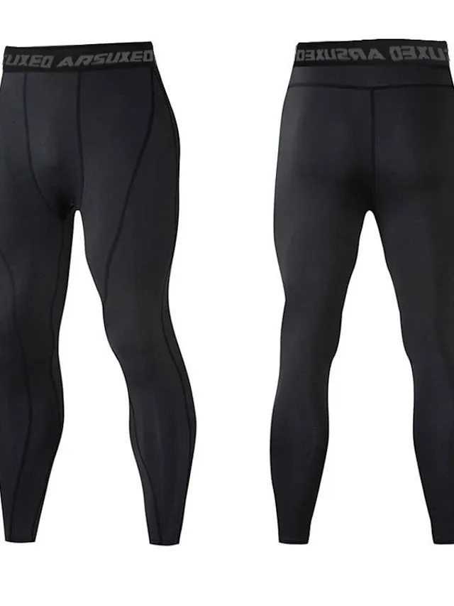 Arsuxeo Men's Compression Pants Running Tights Leggings Base Layer Athletic Athleisure Spandex Breathable Moisture Wicking Soft Fitness Gym Workout Running Sportswear Activewear Solid Colored Black