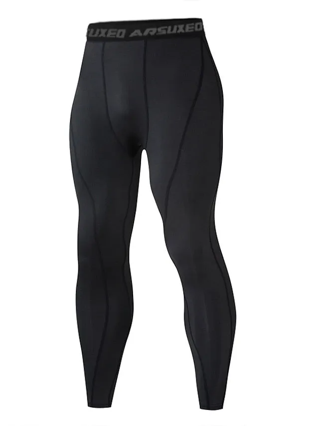 Arsuxeo Men's Compression Pants Running Tights Leggings Base Layer Athletic Athleisure Spandex Breathable Moisture Wicking Soft Fitness Gym Workout Running Sportswear Activewear Solid Colored Black