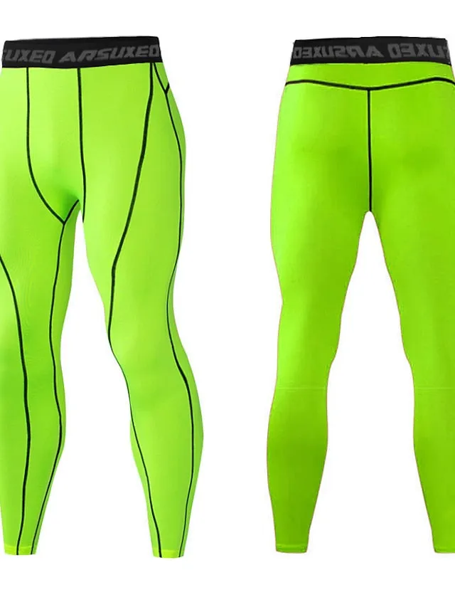 Arsuxeo Men's Compression Pants Running Tights Leggings Base Layer Athletic Athleisure Spandex Breathable Moisture Wicking Soft Fitness Gym Workout Running Sportswear Activewear Solid Colored Black