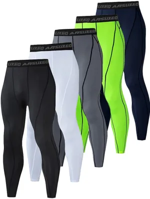 Arsuxeo Men's Compression Pants Running Tights Leggings Base Layer Athletic Athleisure Spandex Breathable Moisture Wicking Soft Fitness Gym Workout Running Sportswear Activewear Solid Colored Black