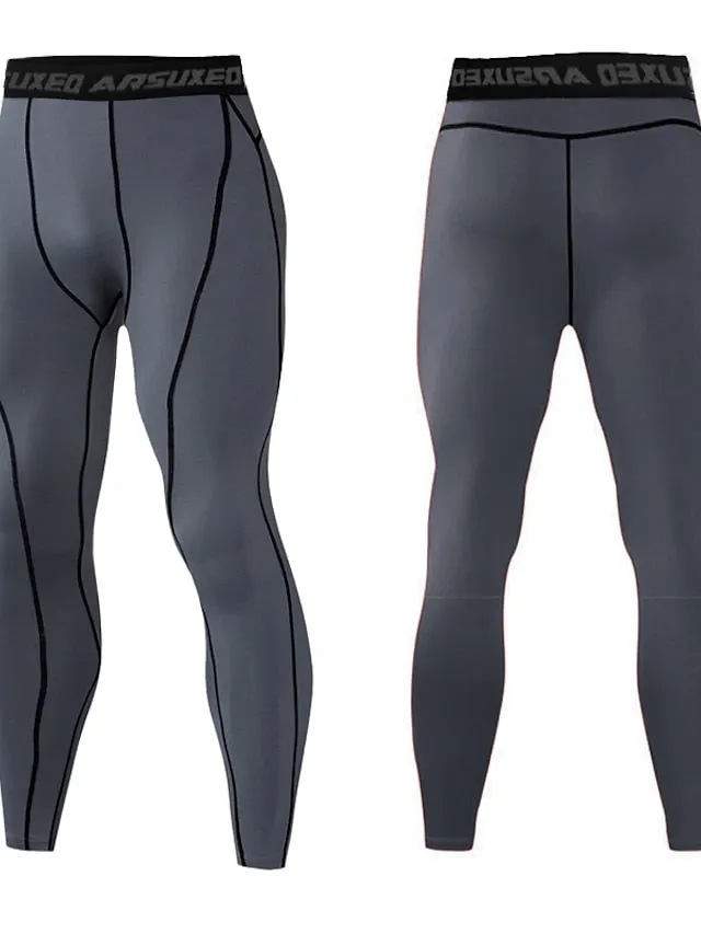Arsuxeo Men's Compression Pants Running Tights Leggings Base Layer Athletic Athleisure Spandex Breathable Moisture Wicking Soft Fitness Gym Workout Running Sportswear Activewear Solid Colored Black