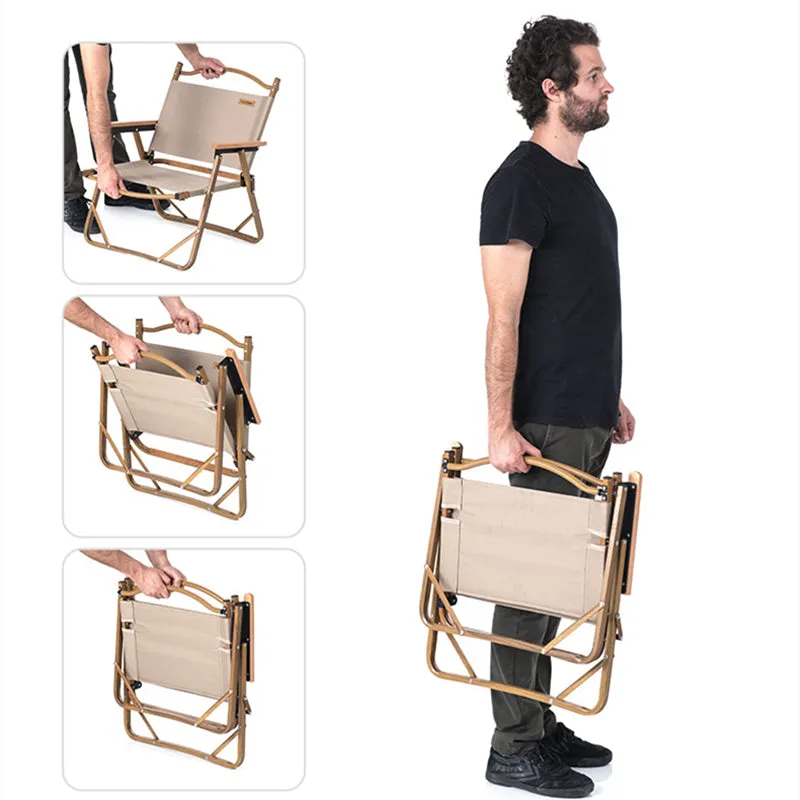 Black Wooden Grain Aluminum Camping Chair Foldable