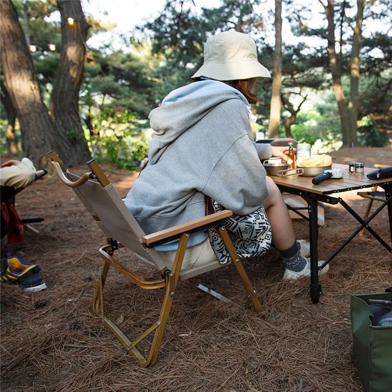 Black Wooden Grain Aluminum Camping Chair Foldable