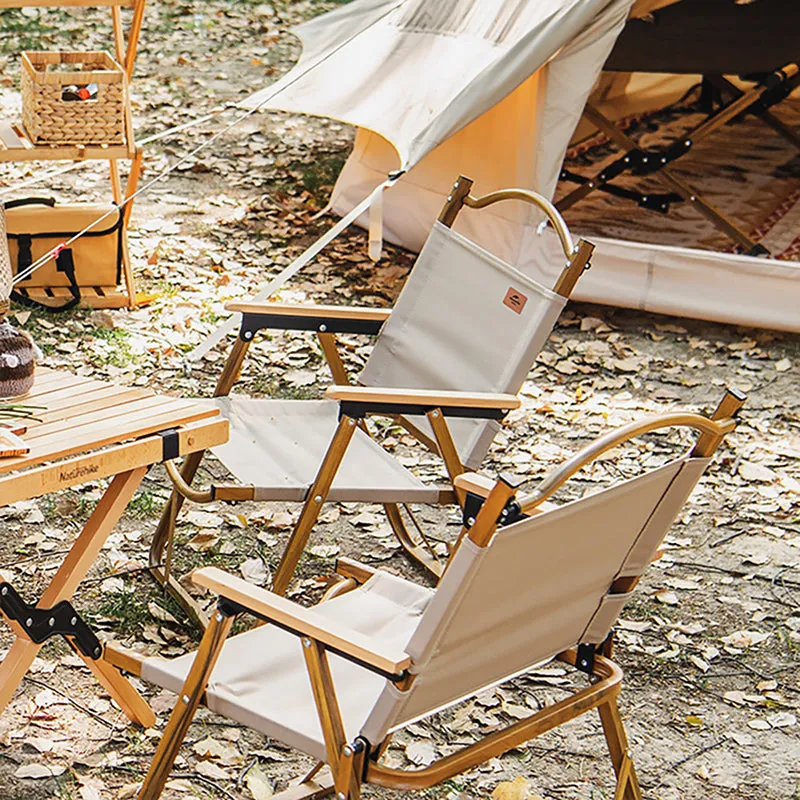 Black Wooden Grain Aluminum Camping Chair Foldable