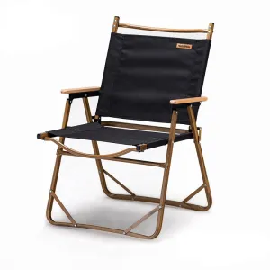 Black Wooden Grain Aluminum Camping Chair Foldable