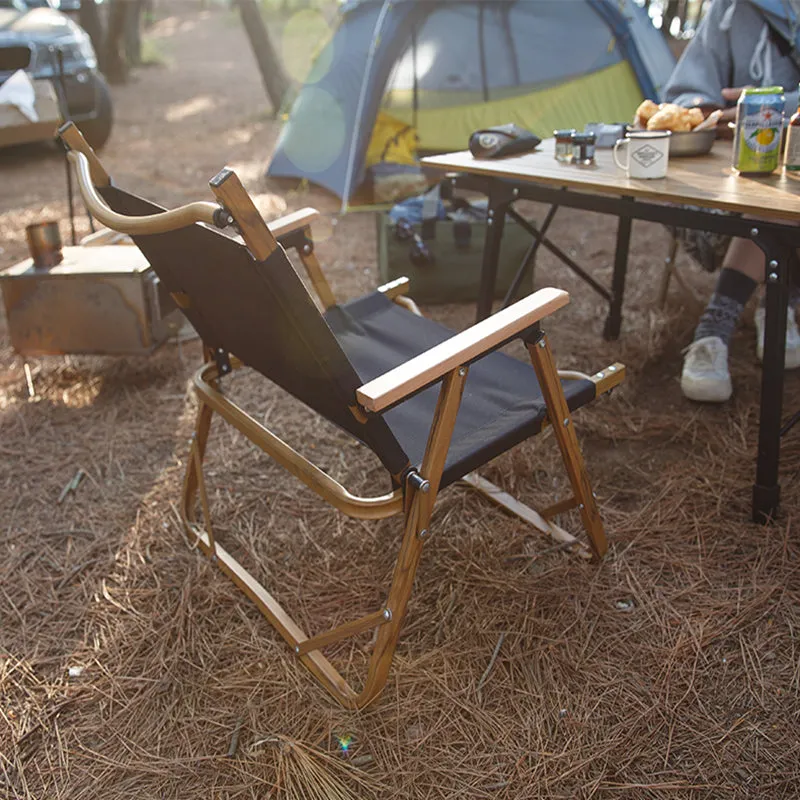 Black Wooden Grain Aluminum Camping Chair Foldable