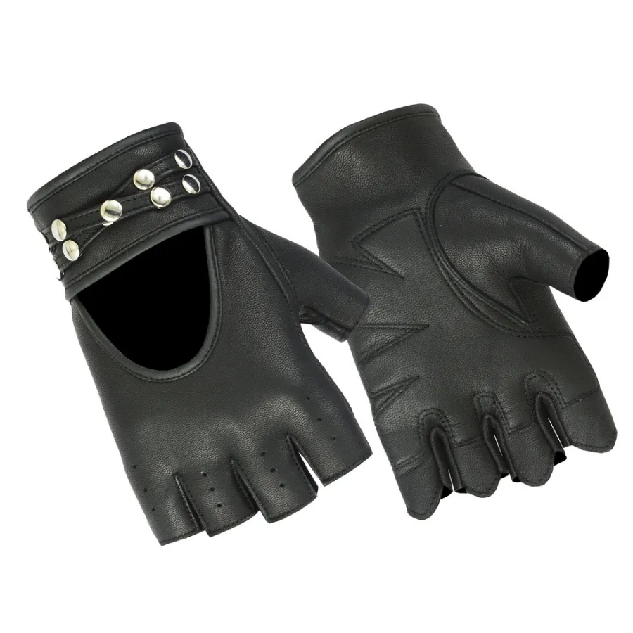 Daniel Smart Women's Fingerless Gloves w/ Rivets Detailing, Leather, Black