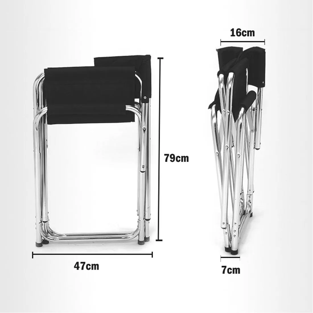 Directors Aluminium Folding Chair Camping Picnic Director Fishing Foldable - black