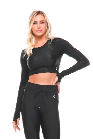 Fearless Black Long Sleeve Crop Top for Active Performance
