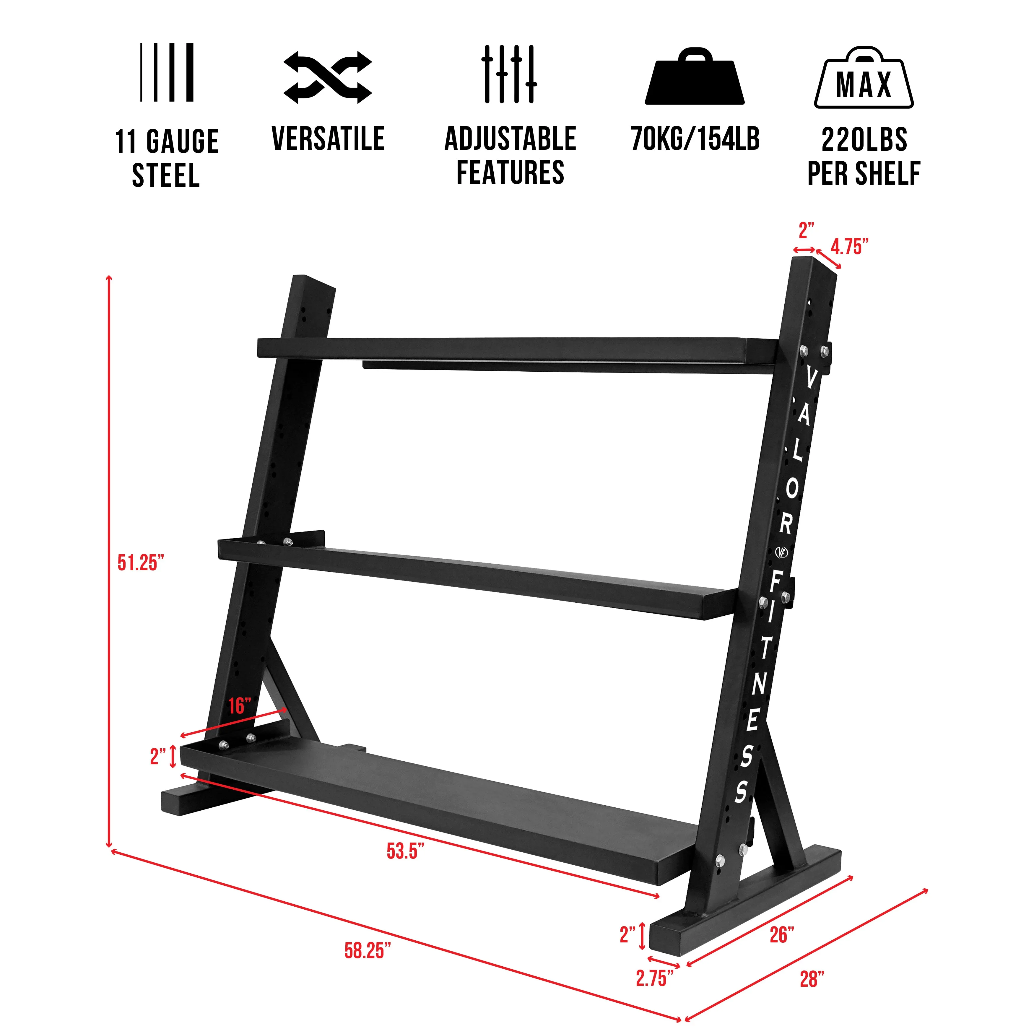 Flat Shelf 3 Tier Storage Rack for Fitness Equipment