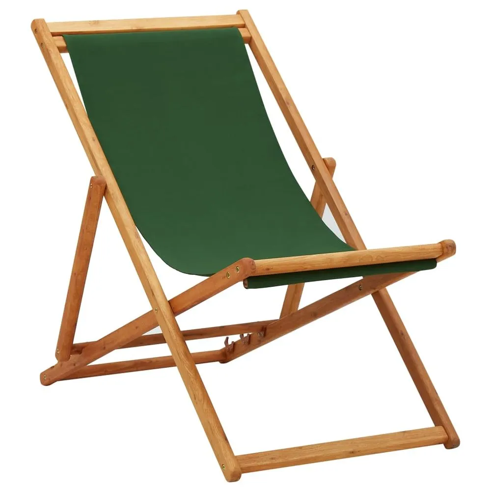 Folding Beach Chair Eucalyptus Wood and Fabric Cream White