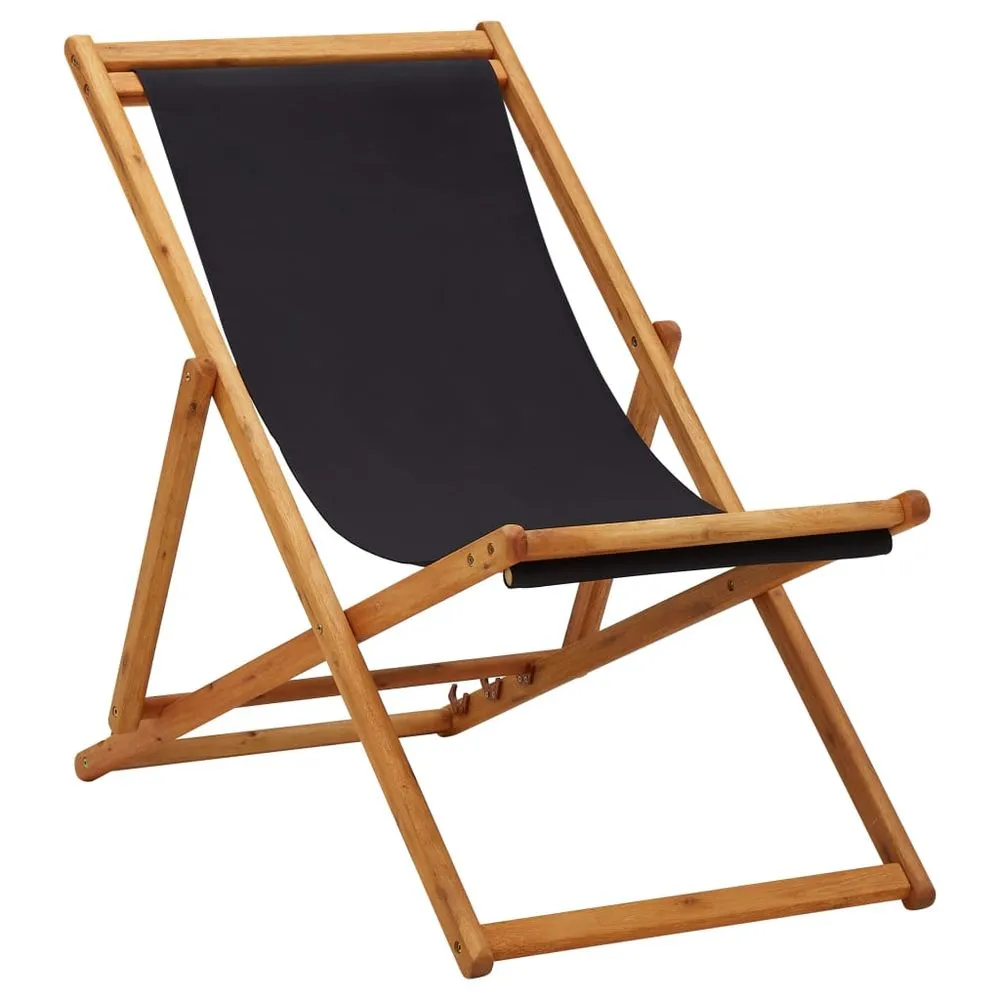 Folding Beach Chair Eucalyptus Wood and Fabric Cream White