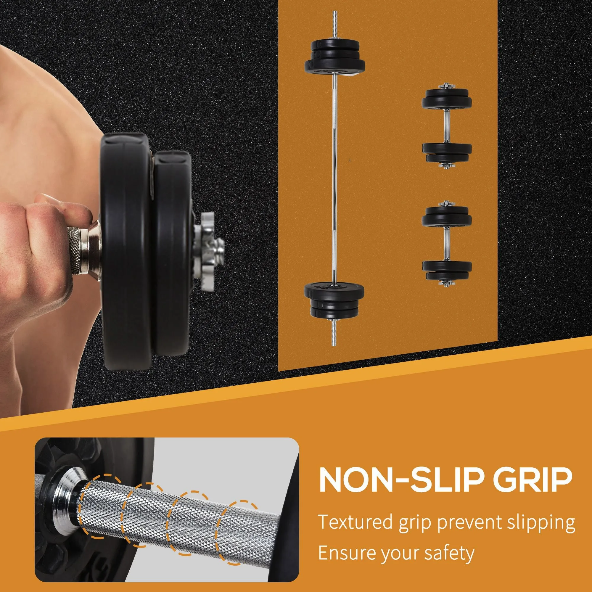 HOMCOM Dumbbell and Barbell Set with 65kg Adjustable Weights, for Home Gym