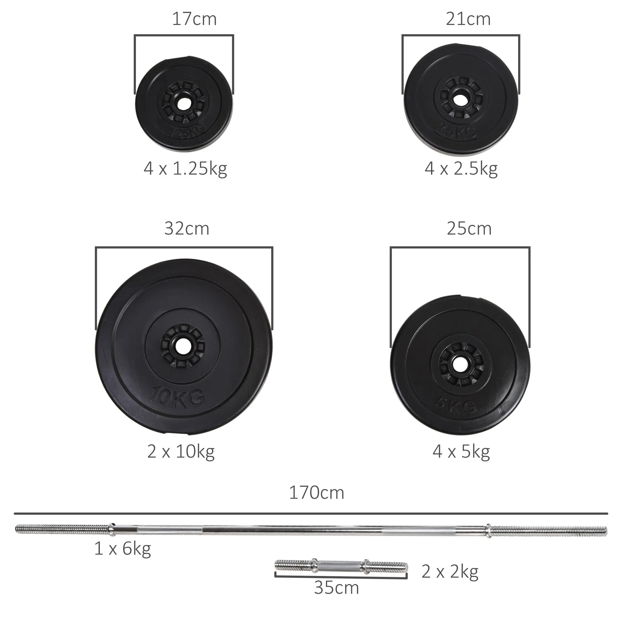 HOMCOM Dumbbell and Barbell Set with 65kg Adjustable Weights, for Home Gym