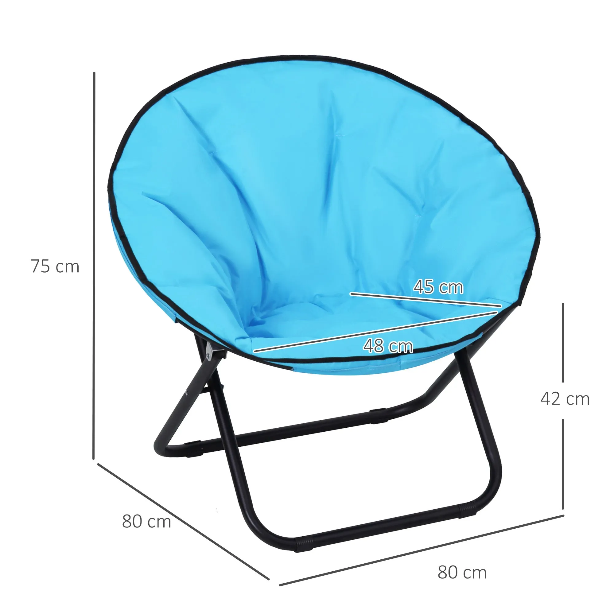 Outsunny Folding Saucer Moon Chair Oversized Padded Seat Round Oxford Blue