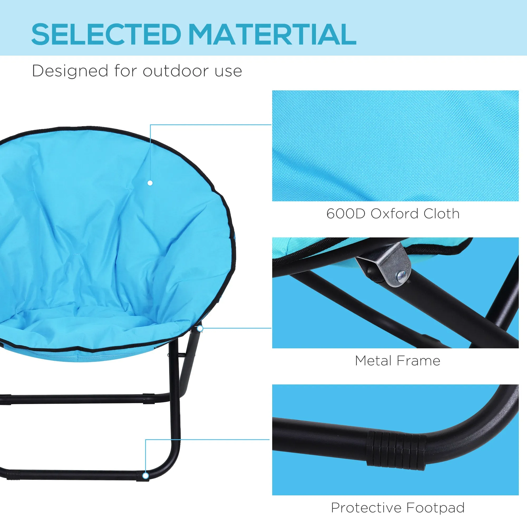 Outsunny Folding Saucer Moon Chair Oversized Padded Seat Round Oxford Blue