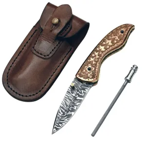 Pixel Copper Damascus Pocket Knife with Copper Handle