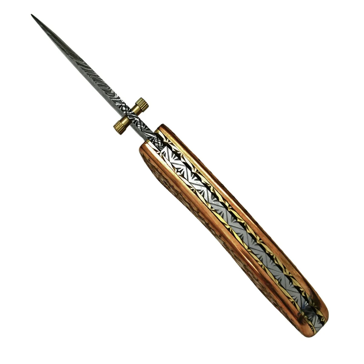 Pixel Copper Damascus Pocket Knife with Copper Handle