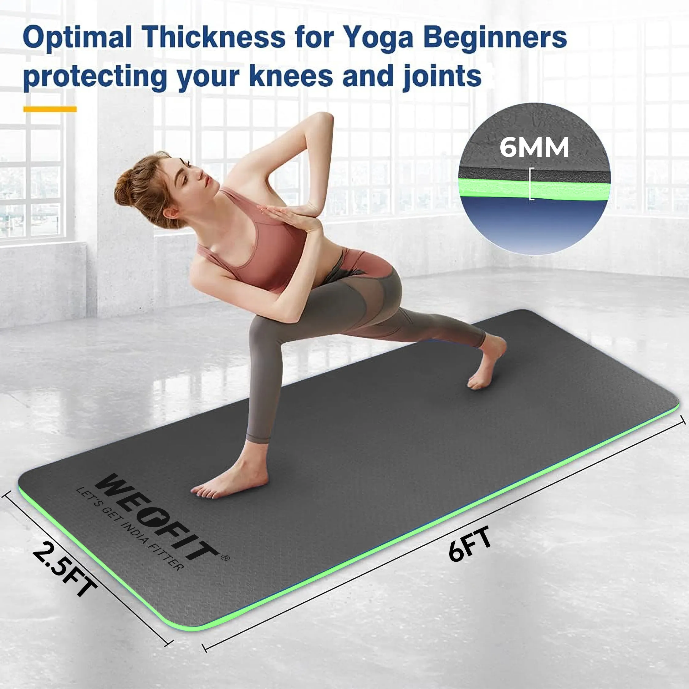 WErFIT TPE Yoga Mat for Gym Workout and Flooring Exercise for Men & Women with Grey, Green 6 mm Yoga Mat