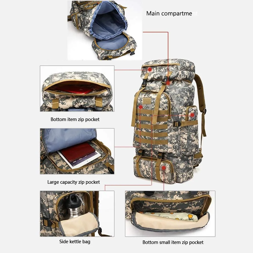 WintMing 70L Large Camping Hiking Backpack Tactical Military Molle Rucksack for Trekking Traveling Oxford Waterproof Mountaineering Pack Large Daypack for Men (Black)
