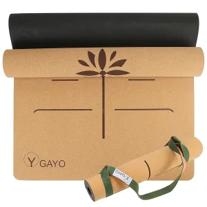 Y O GAYO: Premium Non-Slip Cork Yoga Mat – 5mm Thick, Natural Rubber Base, Eco-Friendly with Alignment Lines