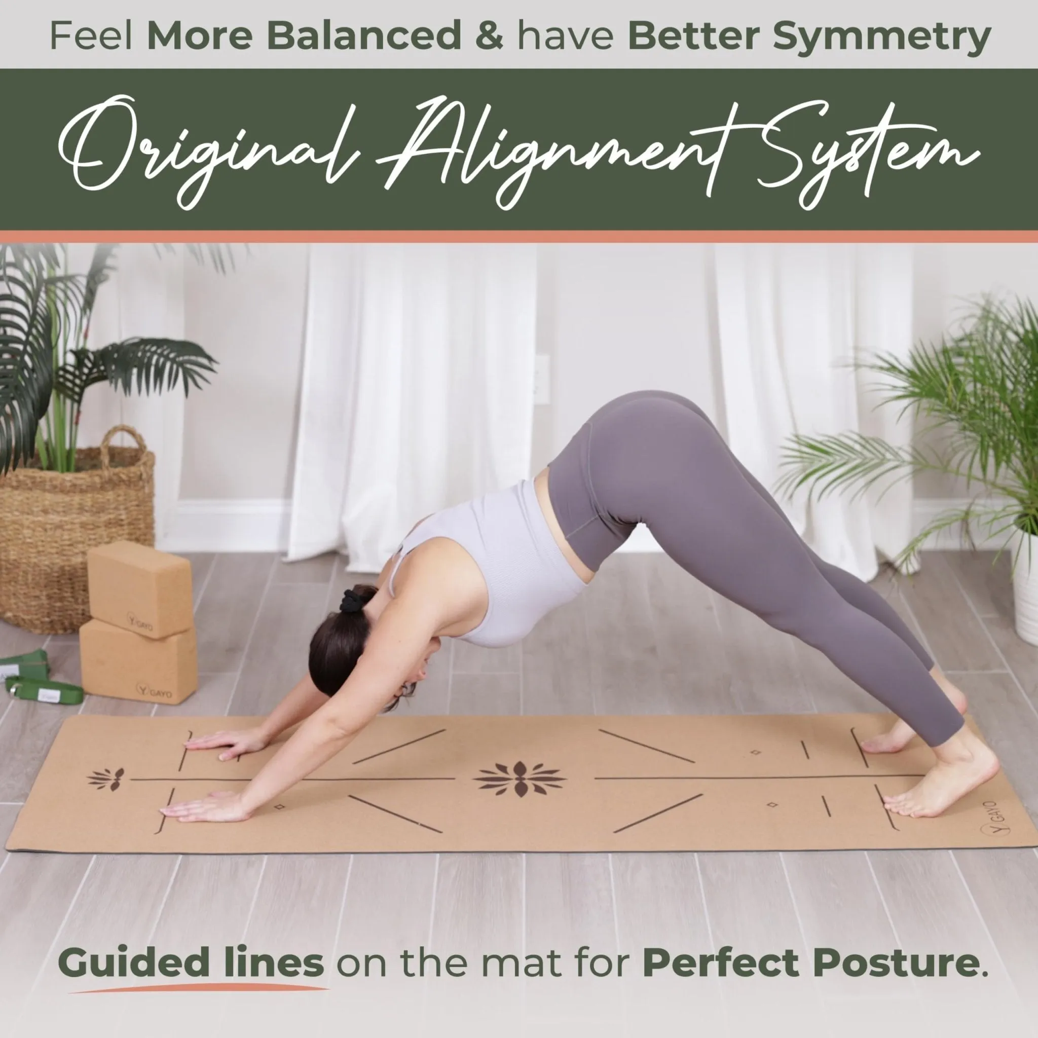 Y O GAYO: Premium Non-Slip Cork Yoga Mat – 5mm Thick, Natural Rubber Base, Eco-Friendly with Alignment Lines