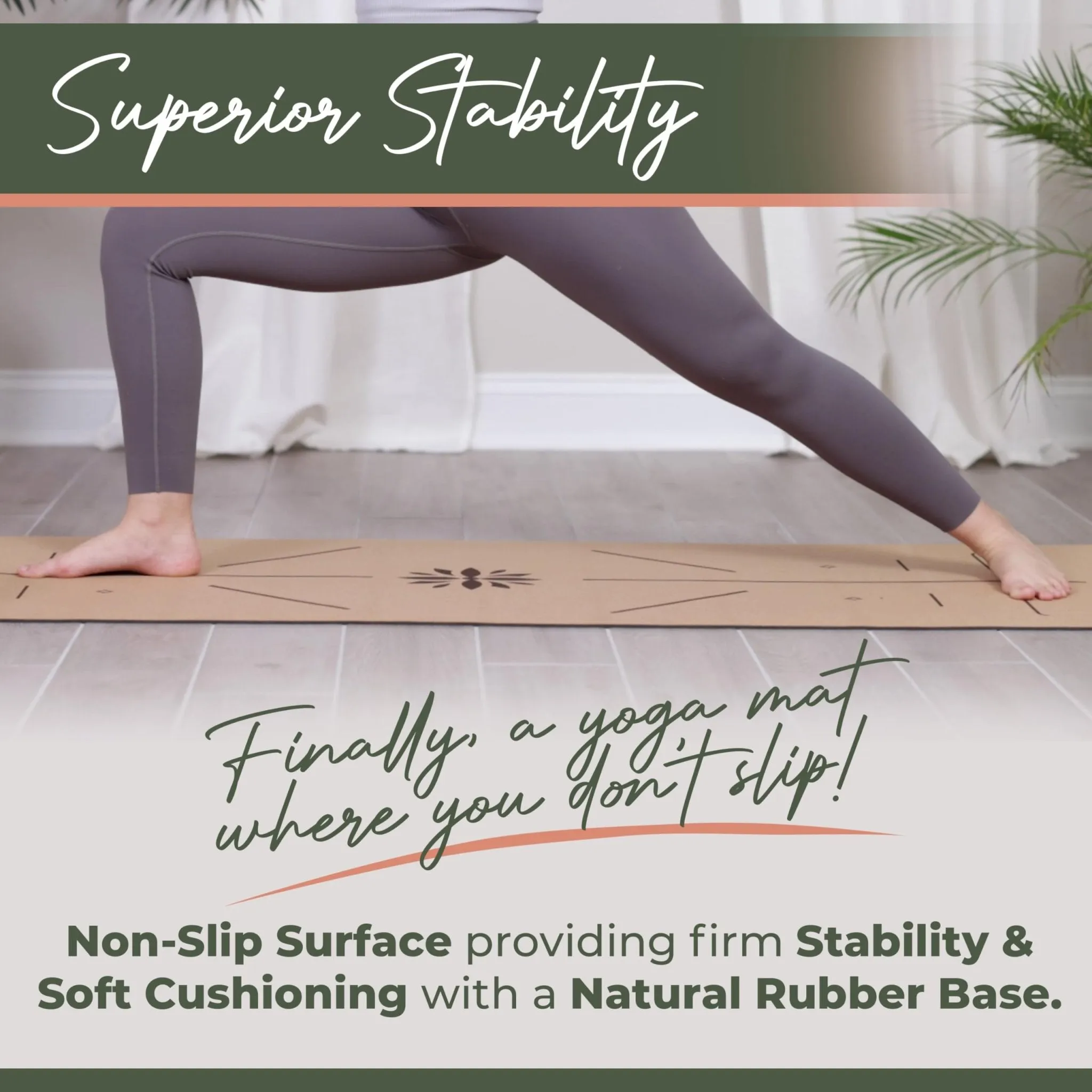 Y O GAYO: Premium Non-Slip Cork Yoga Mat – 5mm Thick, Natural Rubber Base, Eco-Friendly with Alignment Lines