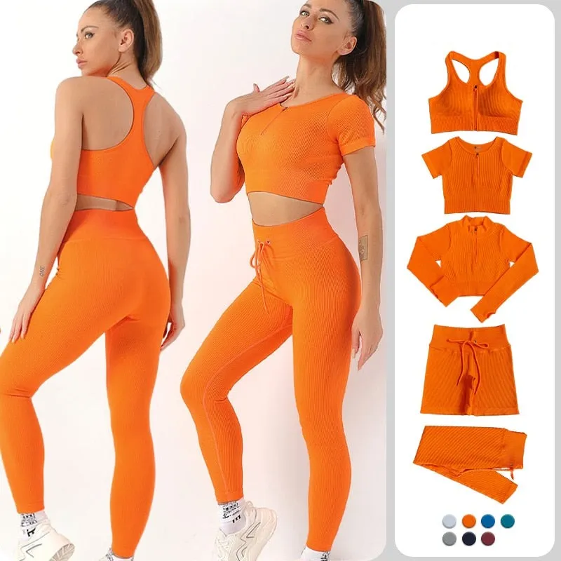 Zippered Long Sleeve Yoga Suit Quick Dry Running Gym Striped Drawstring Waist Sports Pants set women