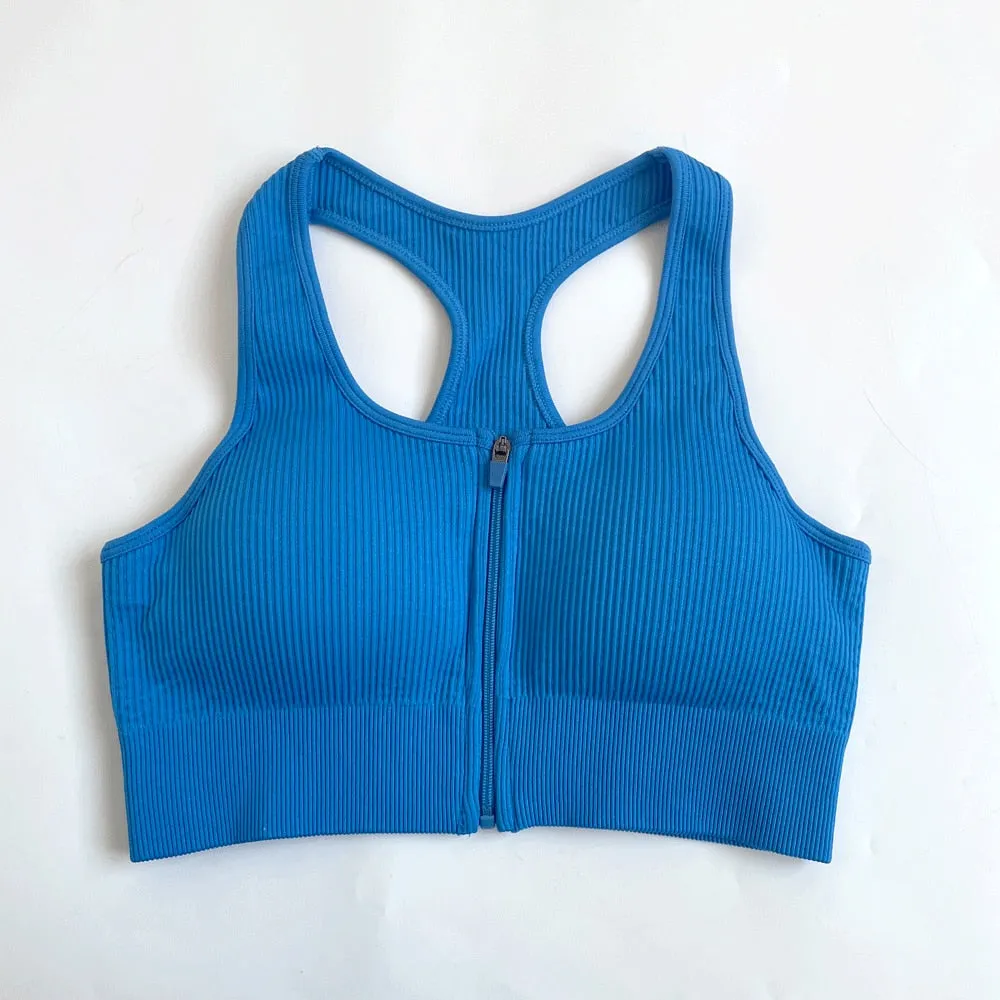 Zippered Long Sleeve Yoga Suit Quick Dry Running Gym Striped Drawstring Waist Sports Pants set women