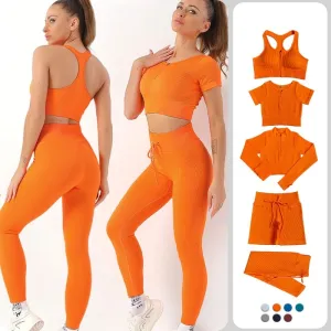 Zippered Long Sleeve Yoga Suit Quick Dry Running Gym Striped Drawstring Waist Sports Pants set women