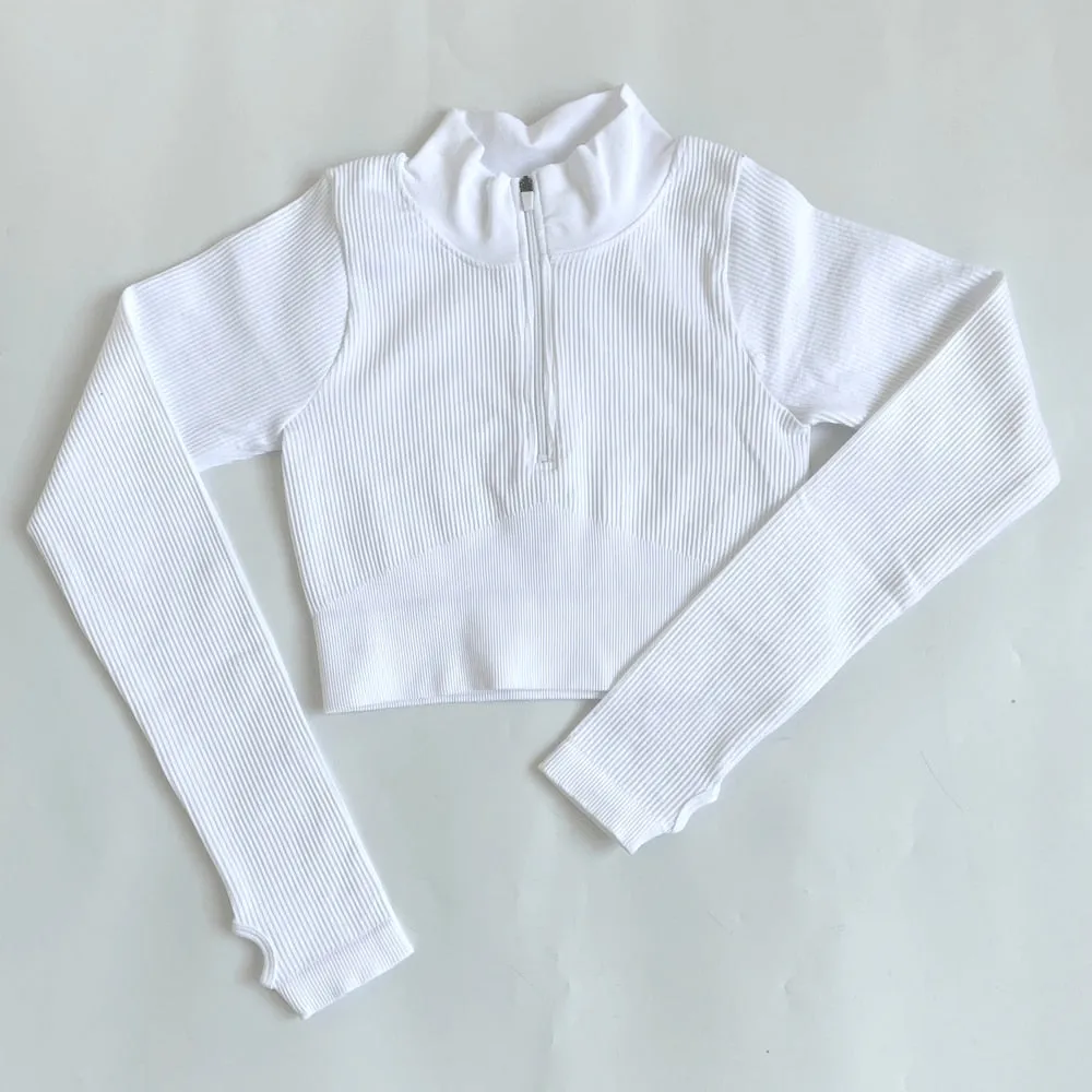 Zippered Long Sleeve Yoga Suit Quick Dry Running Gym Striped Drawstring Waist Sports Pants set women