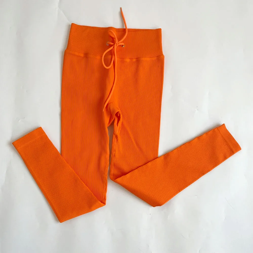 Zippered Long Sleeve Yoga Suit Quick Dry Running Gym Striped Drawstring Waist Sports Pants set women